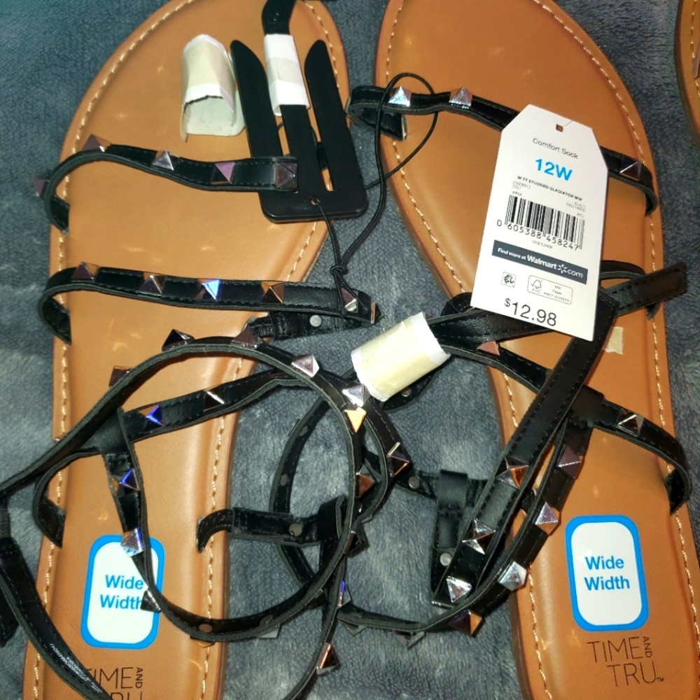 Black Studded Gladiator Sandals 12W by Time & True